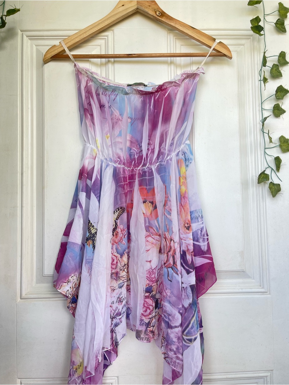 Floral Watercolor Handkerchief Hem Dress - Lavender & Pink